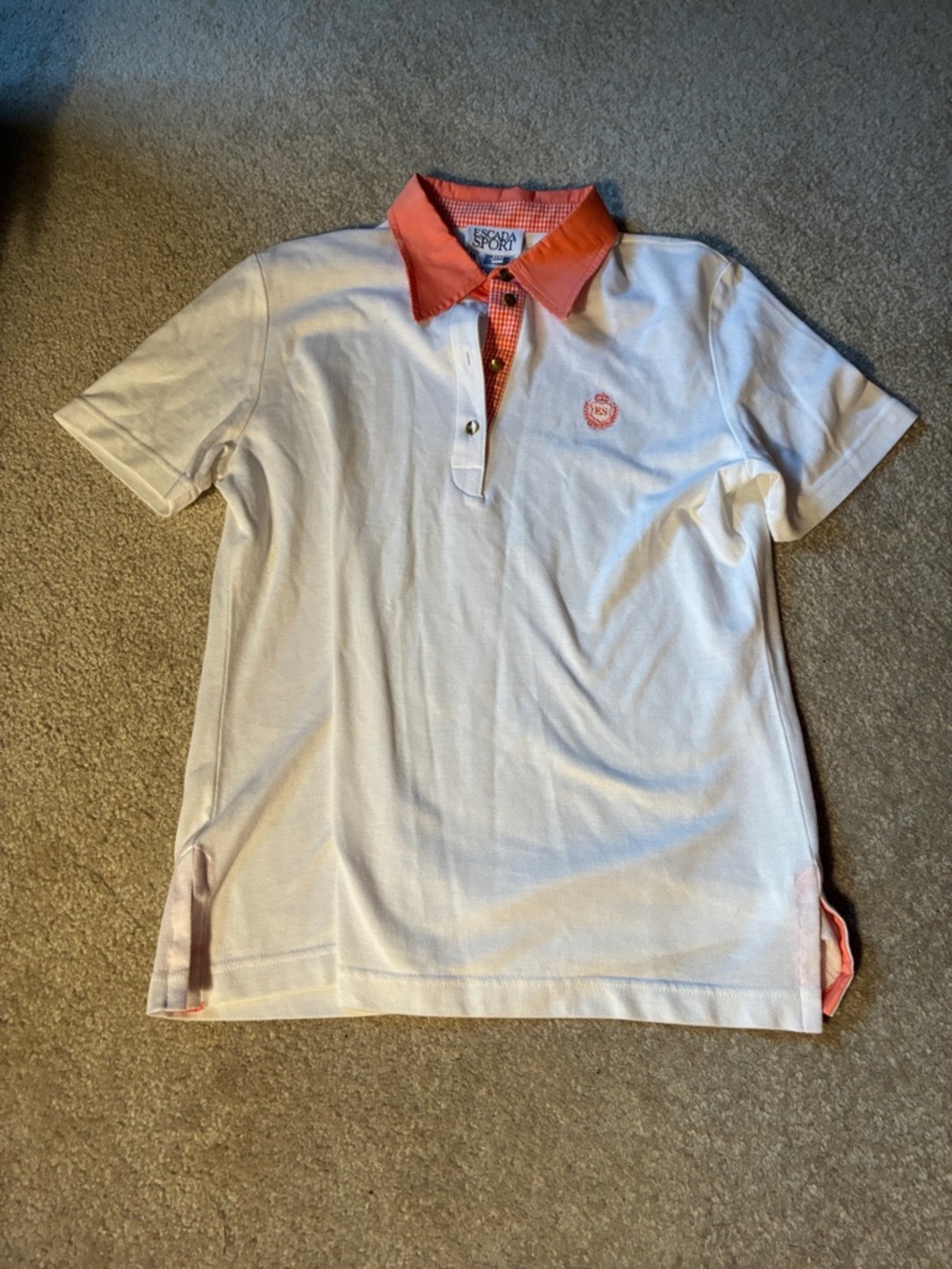 Escada White Polo with Coral Accent Collar